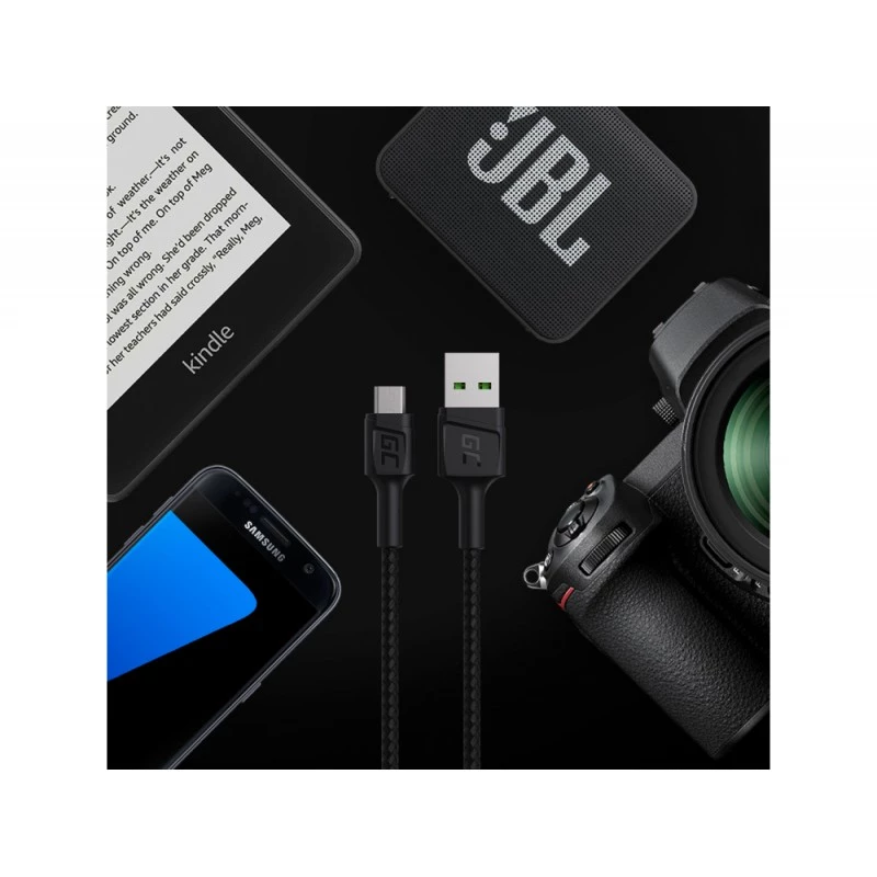 USB 2.0-Kabel Green Cell KABGC20 — USB A auf Micro-USB B, 1,2 m, Schwarz
