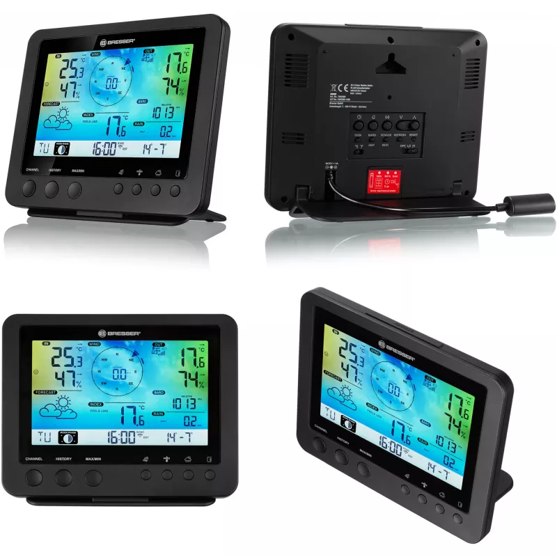 Bresser 7002580 Weather Center 5-in-1 WLAN-Digitalwetterstation mit Profi-Sensor, 5,7″ Display, Netzbetrieb, schwarz