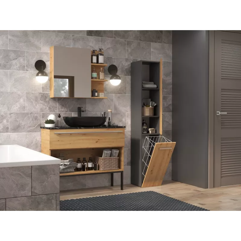 Top E Shop NEL IV ANTR/ART Badezimmerschrank, Graphit/Eiche