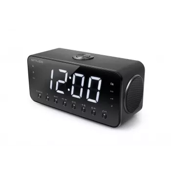 Weckerradio Muse M-192 CR — Digitaluhr, FM-Tuner, 1,8-Zoll-LED-Anzeige, schwarzes Holz, AC 100–240V, AAA-Backup