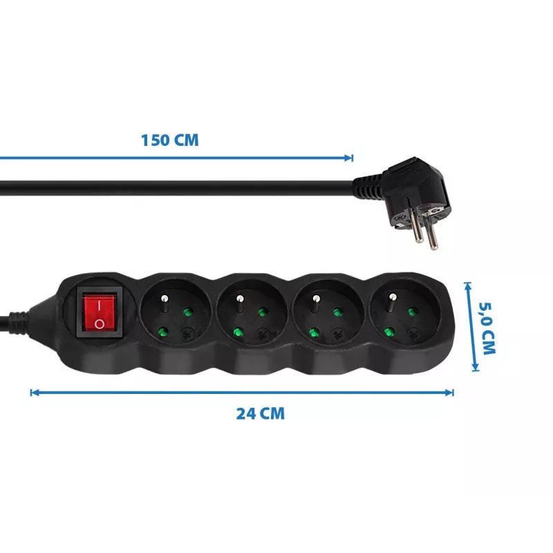 Stromverlängerungskabel ESPERANZA ELK212K — 1,5 m Kabel, 4 Typ-E-Steckdosen, Innenbereich, schwarz