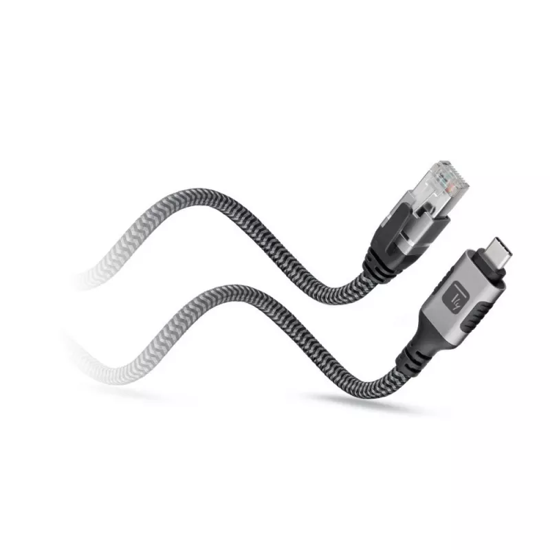 Techly ICOC U3C-RJ45-010 USB-C-auf-Gigabit-Ethernet-Adapterkabel, 1 m, Schwarz/Silber