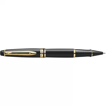 Waterman Expert Tintenroller, fein (F), Schwarz lackiert, GT