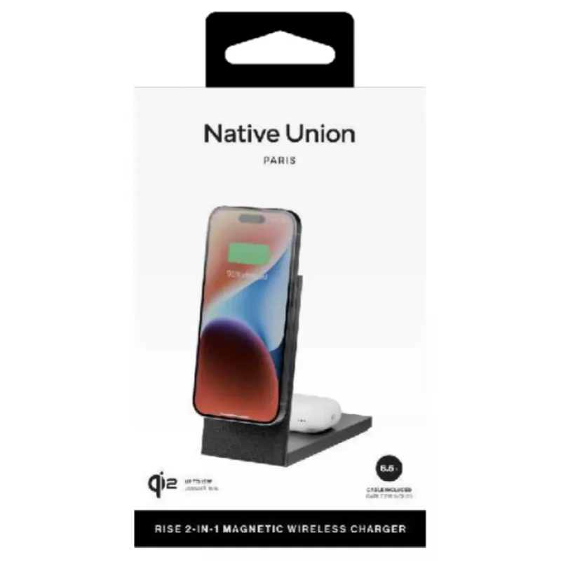 Native Union Rise 2-in-1 Qi2 Wireless Charger Schwarz