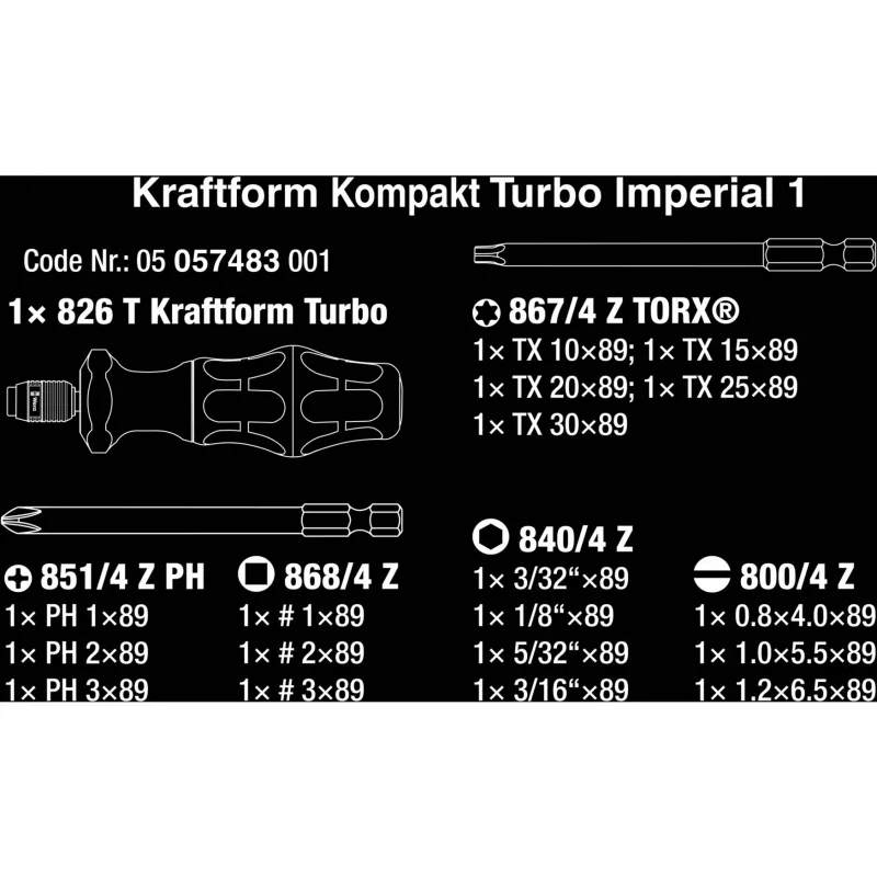 Wera Kompakt Turbo Imperial 1 Bit-Set, 15 Stk., 05057483001
