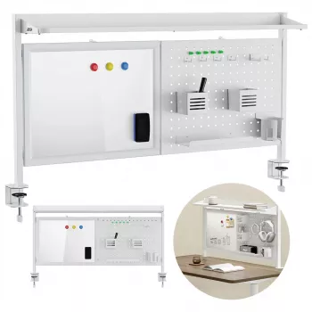 Schreibtisch-Trennwand ergo office ER-301 W – 1116 mm breiter Stahl-Sichtschutz mit Magnettafel, weiß, max. Belastung 10 kg