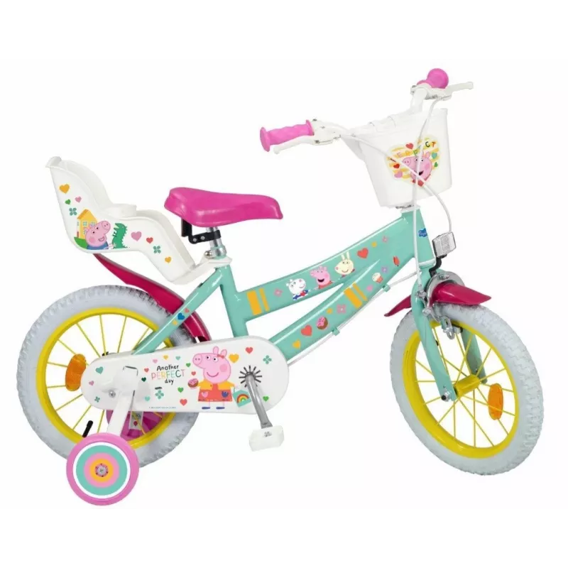Kinderfahrrad Toimsa Peppa Pig 14-Zoll-Räder, grün, für ca. 3–5 Jahre, Vorder- und Hinterrad-Felgenbremsen, Luftreifen