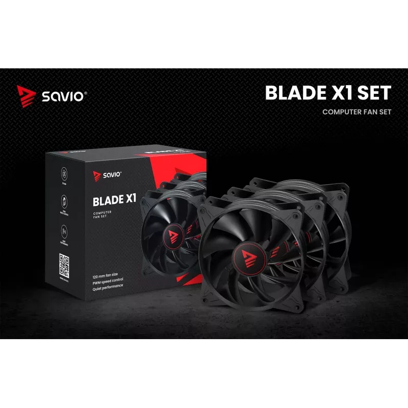 SAVIO BLADE X1 Lüfter-Set, 3 x 120 mm, 4-Pin-PWM, Schwarz