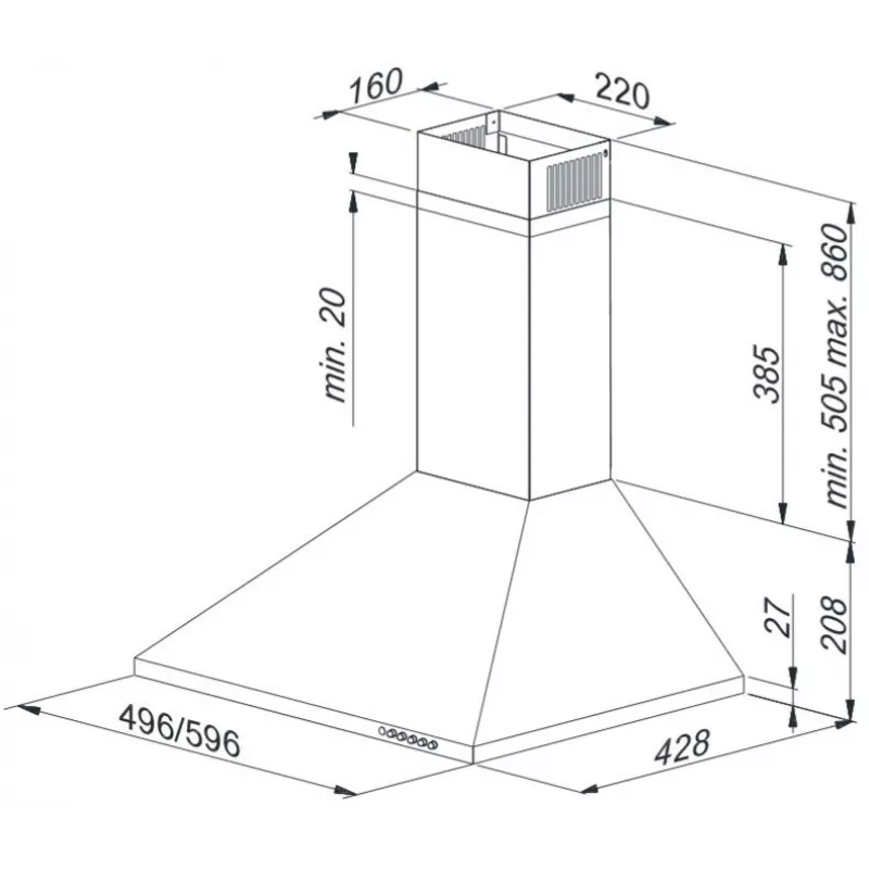 Dunstabzugshaube MAAN VELA 2 50 satin, 496 mm, 3 Stufen, 315 m³/h, Stahlgehäuse
