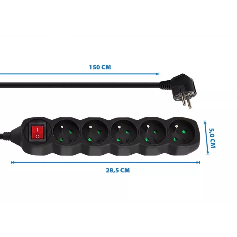 Power Extension Esperanza ELK214K 1.5 m Kabel 5 Type E outlets Indoor Schwarz