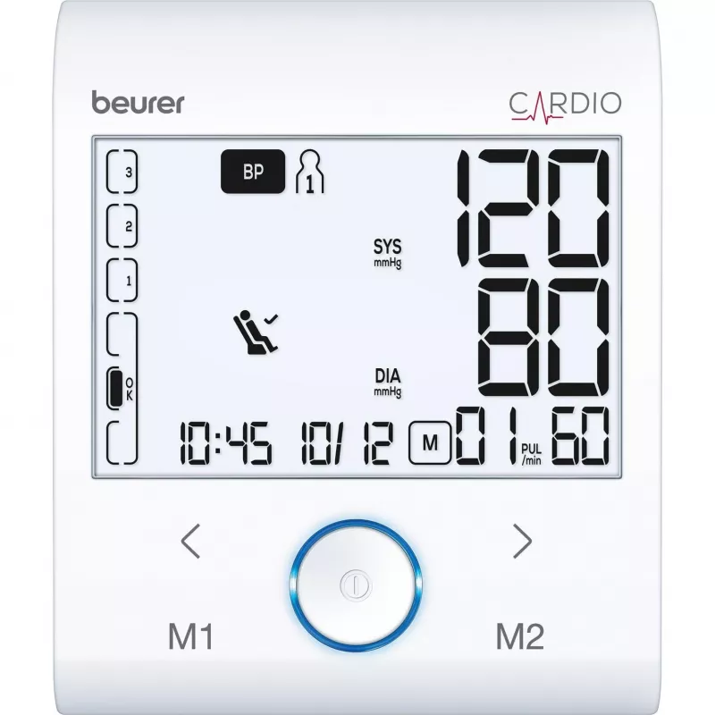 Beurer BM 96 Cardio Oberarm-Blutdruckmessgerät mit EKG, Weiß/Grau