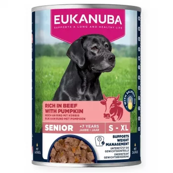 Eukanuba Senior Nassfutter für Hunde mit Rind und Kürbis, 400-g-Dose