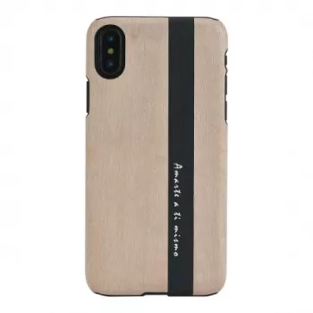 Smartphone-Hülle man and wood für iPhone X/XS – schwarzes Leder