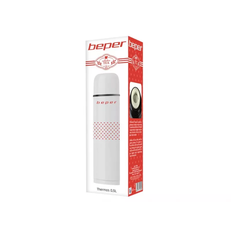 Beper BI.504 Isolierflasche 500 ml, Edelstahl, mit Becher, rot gepunktet