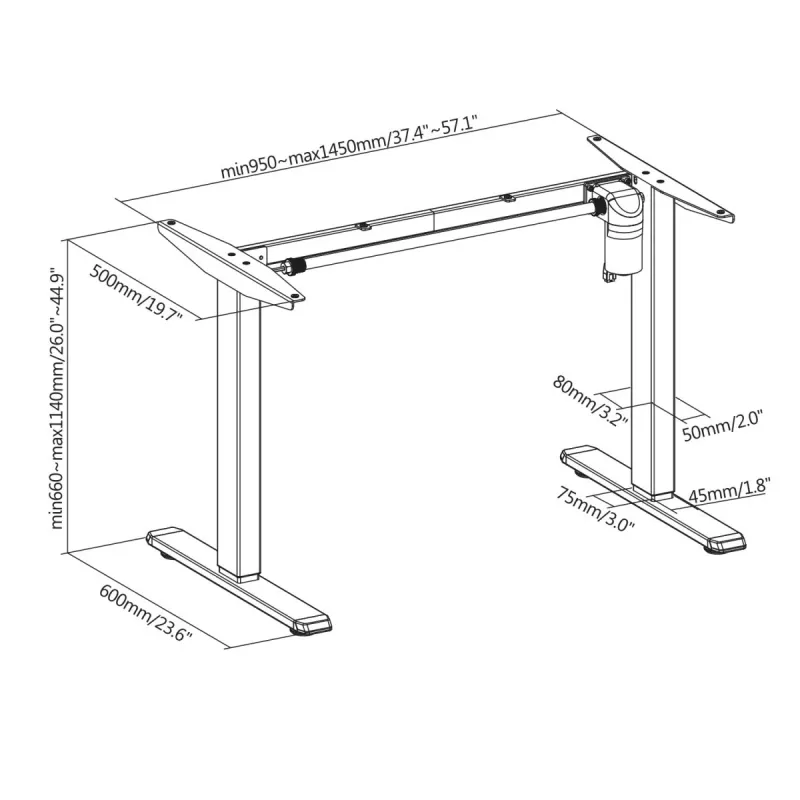 Ergo Office Einzelmotor-Elektroschreibtisch, für Stehposition, max. 80 kg, max. Höhe 1160 mm, ER-443