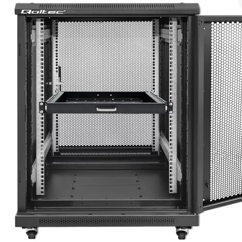 Qoltec 54509 Schiebeboden aus Stahl für Rack, 600x600, Schwarz