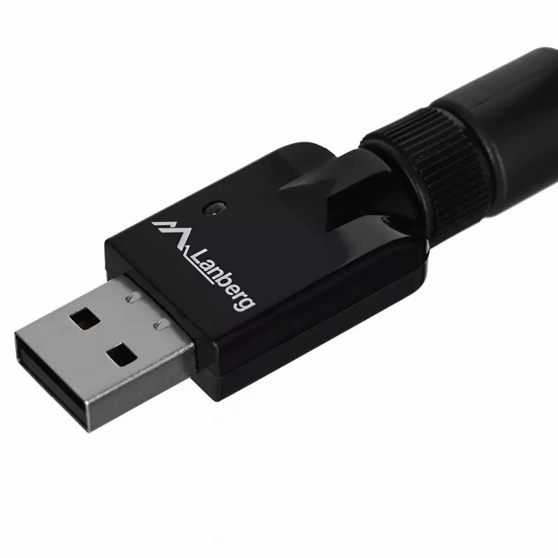 Lanberg NC-0150-WE Mini-USB-WLAN-Adapter N150, 150 Mbit/s, 1 externe Antenne, Schwarz