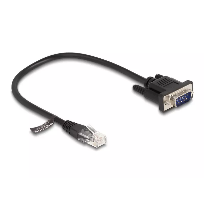 Delock RS-232-Serienkabel, RJ45-Stecker auf D-Sub 9-Stecker, 30 cm, Schwarz