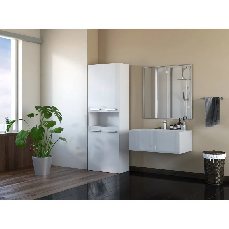 Badezimmer-Aufbewahrungsschrank top e shop NEL 2K DK BPOŁ — freistehend, 3 Regalböden, 600×300×1740 mm, weiß