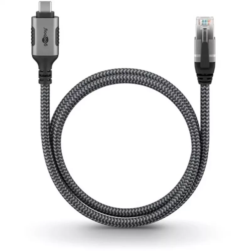 Goobay 70752 USB-C 3.1 auf RJ45 Ethernet-Kabel, Cat6 F/UTP, 5 m, schwarz/silber