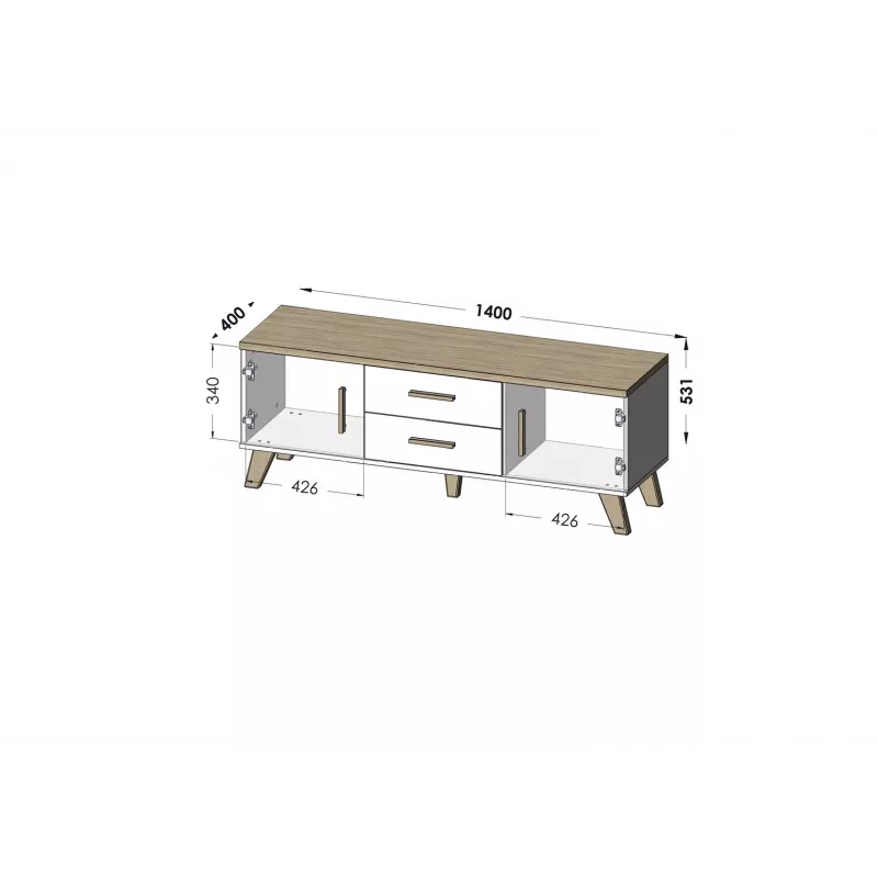Cama RTV stand LOTTA 140cm Weiß + sonoma oak