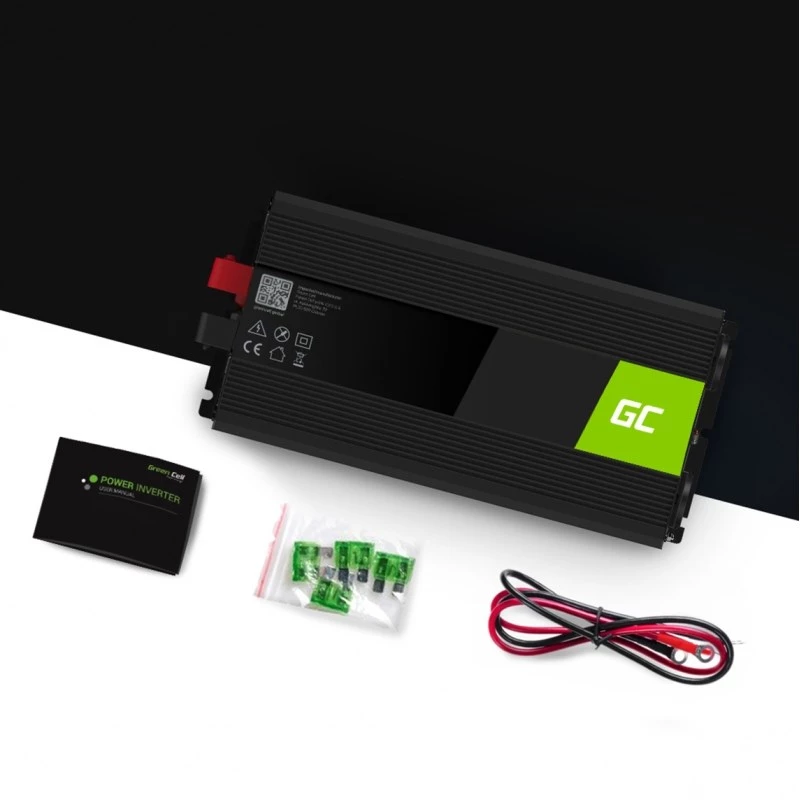 Inverter Stromadapter Green Cell INV25, 1500 W, 12 V DC auf 230 V AC, 50 Hz, 1× USB, schwarz