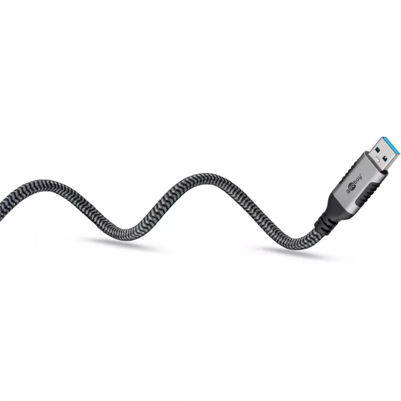 Ethernet-Kabel USB-A 3.2 Gen1 Stecker > RJ-45 Stecker, LAN-Adapter schwarz/Silber, 3 Meter, geflochtenes Textilmantel