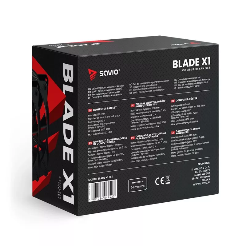 SAVIO BLADE X1 Lüfter-Set, 3 x 120 mm, 4-Pin-PWM, Schwarz