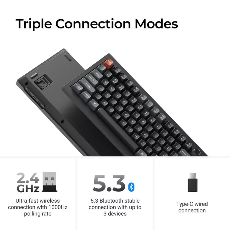 Mechanische Tastatur Keychron V6 Ultra 8K – Full-Size 100% QWERTY, Bluetooth, RGB, Schwarz