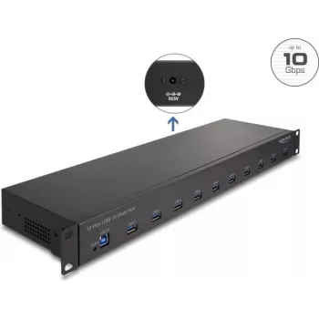 DeLOCK 64240 19-Zoll Industrie-USB-Hub, 10 x USB-A, 10 Gbit/s