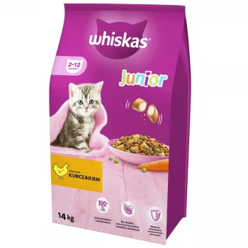 Trockenfutter für Katzen Whiskas Kitten Huhn, 14 kg – für heranwachsende Kätzchen, 35,7% Protein, 13,6% Fett