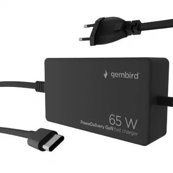 Cablexpert NPA-AC-PDQC65-01 65 W PowerDelivery GaN USB Type-C Schnellladegerät, schwarz | Cablexpert