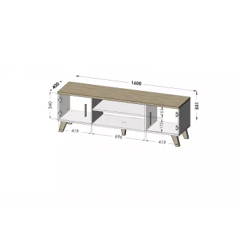 Cama TV stand LOTTA 160 2D2K Weiß/sonoma