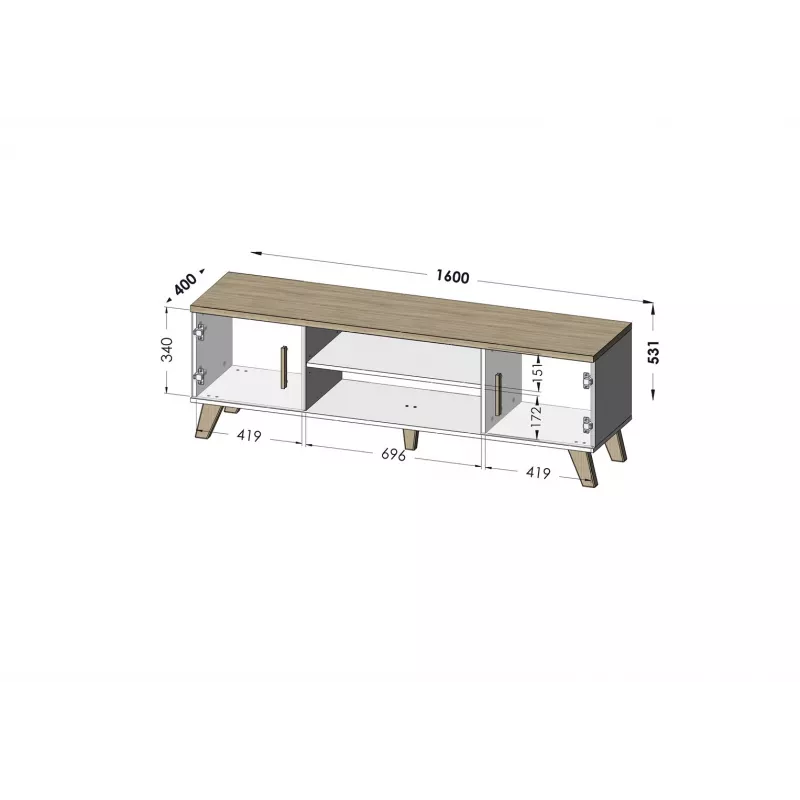 Cama TV stand LOTTA 160 2D2K Weiß/sonoma