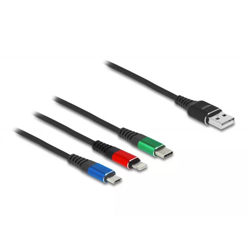 DeLOCK 90156 USB-Ladekabel 3-in-1, Type-A auf Lightning / Micro USB / USB Type-C, 2 m, Mehrfarbig