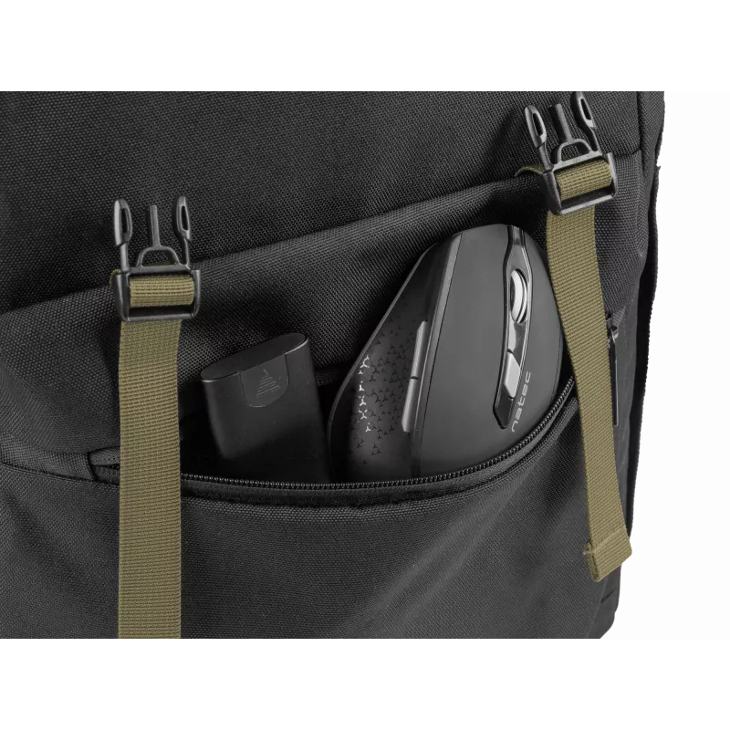 NATEC Niala NTO-2239 Laptop-Rucksack 39,6 cm (15,6 Zoll), 18 L, spritzwassergeschützt, recyceltes Polyester, Schwarz/Dunkelgrün