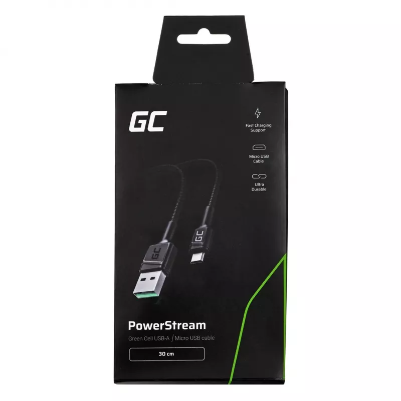 USB 2.0 Kabel Green Cell KABGC23, USB A auf Micro-USB B, 0,3 m, schwarz