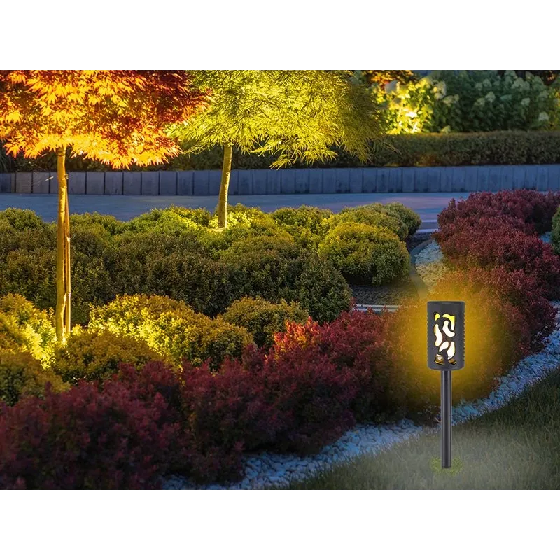 Beper P207ILO101 Solar-Gartenleuchte mit Erdspieß, 12 LED Flammeneffekt, IP44, Schwarz
