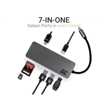 Green Cell AK50 - USB 3.2 Gen 1 (3.1 Gen 1) Type-C - USB 2.0 - USB 3.2 Gen 1 (3.1 Gen 1) Type-A - USB 3.2 Gen 1 (3.1 Gen 1) Type-C - MicroSD (TransFlash) - SD - Silber - Apple MacB