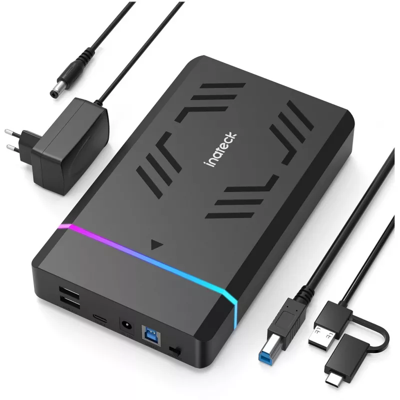 Inateck FE3003 RGB 3.5 USB 3.0 Festplattengehäuse für 2.5/3.5 SATA HDD/SSD, Schwarz