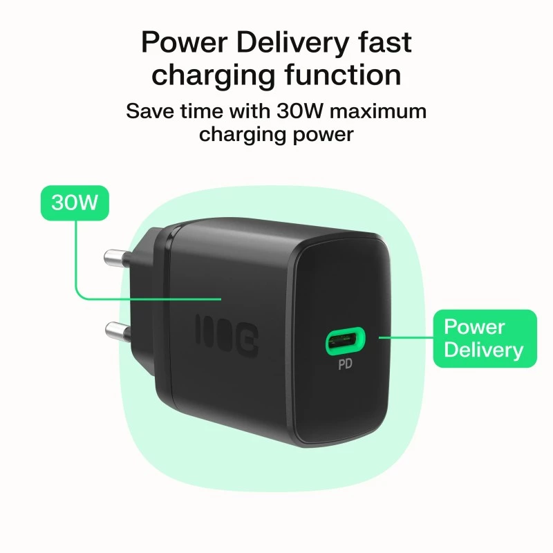 Netzteil Green Cell PowerSource Solo30 30W Schwarz — USB-C Einzelport-Ladegerät