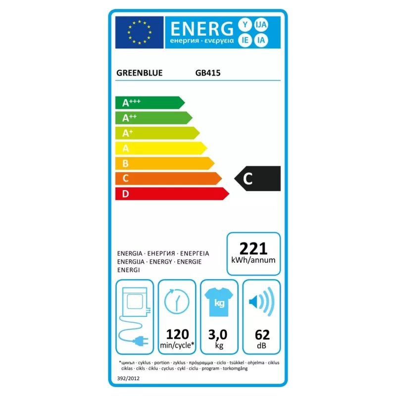 Wäschetrockner GreenBlue GB415, kompakter Haushaltstrockner, 3 kg Kapazität, 830 W, Trommel 260×460 mm, grau