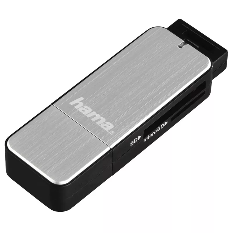 Hama 123900 USB-3.0-Kartenleser SD/microSD, Aluminium, schwarz/silber