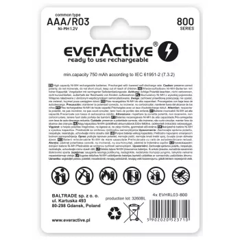 Wiederaufladbare AAA NiMH-Batterien everActive EVHRL03-800 – 1,2 V, 4 Stück, zylindrisch 44,5×10,5 mm