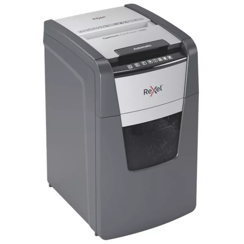 Rexel Optimum AutoFeed+ 130M Aktenvernichter, Mikroschnitt 2 x 15 mm, P-5, 130 Blatt, 44-l-Behälter