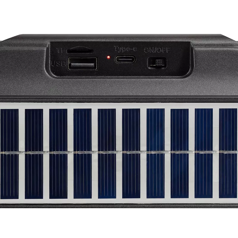 Tracer Explorer TRAGLO47616 tragbarer Bluetooth-Lautsprecher, TWS, Bluetooth 5.3, 15 W RMS, UKW-Radio, Taschenlampe, Solarpanel, 1800-mAh-Powerbank, microSD, Schwarz