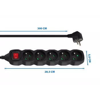 Power-Verlängerung ESPERANZA ELK215K – 3 m Kabel, 5 Typ-E-Schutzkontaktsteckdosen, für den Innenbereich, schwarz