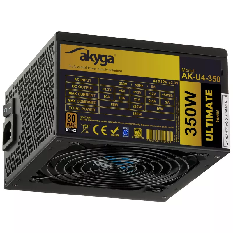 Akyga AK-U4-350 Ultimate 350 W ATX-Netzteil, 80 PLUS Bronze, aktive PFC, 120-mm-Lüfter