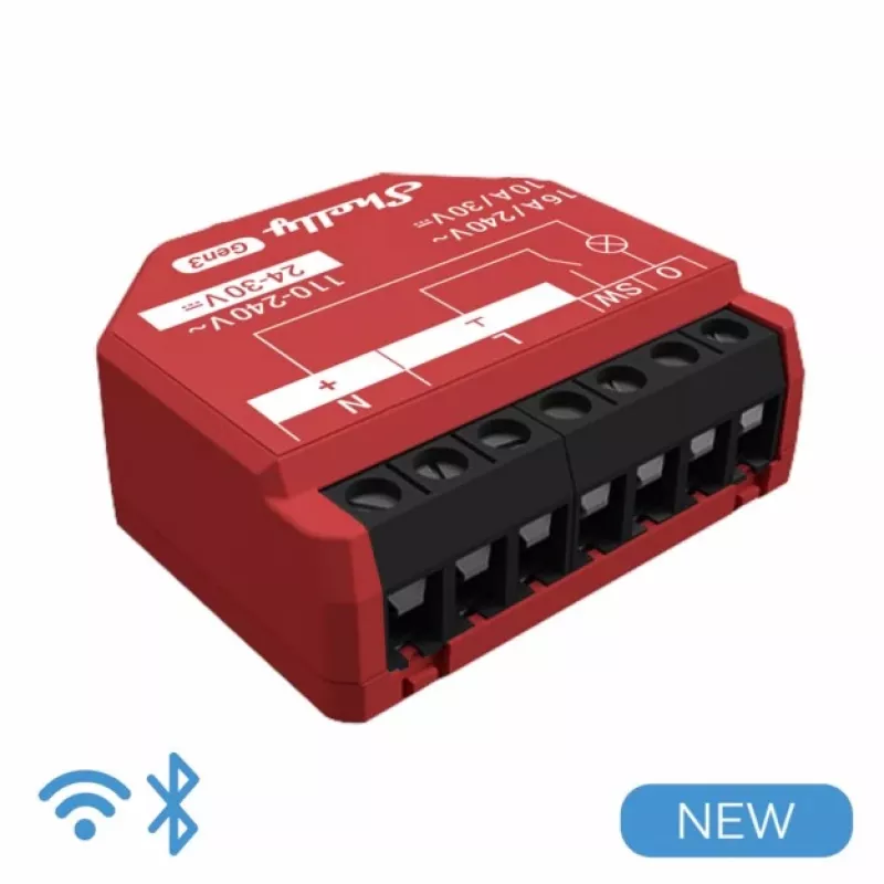 Shelly 1PM Gen3 WLAN-/Bluetooth-Relais, 16 A, mit Leistungsmessung