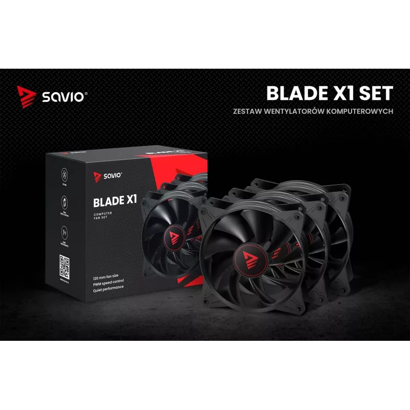 SAVIO BLADE X1 Lüfter-Set, 3 x 120 mm, 4-Pin-PWM, Schwarz